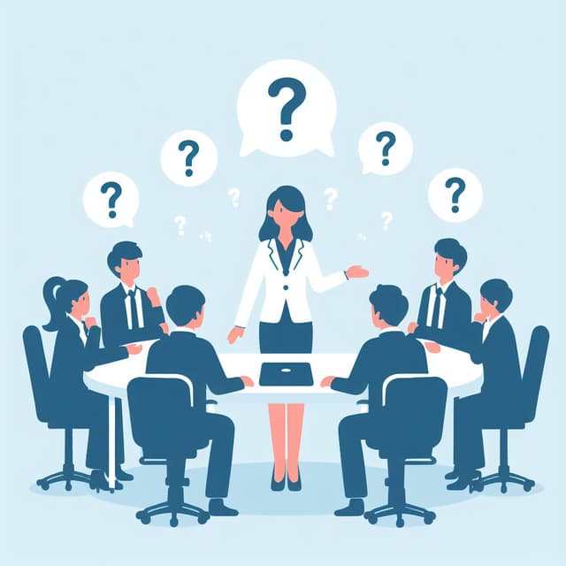 Icon representing a group of people asking questions of a presenter